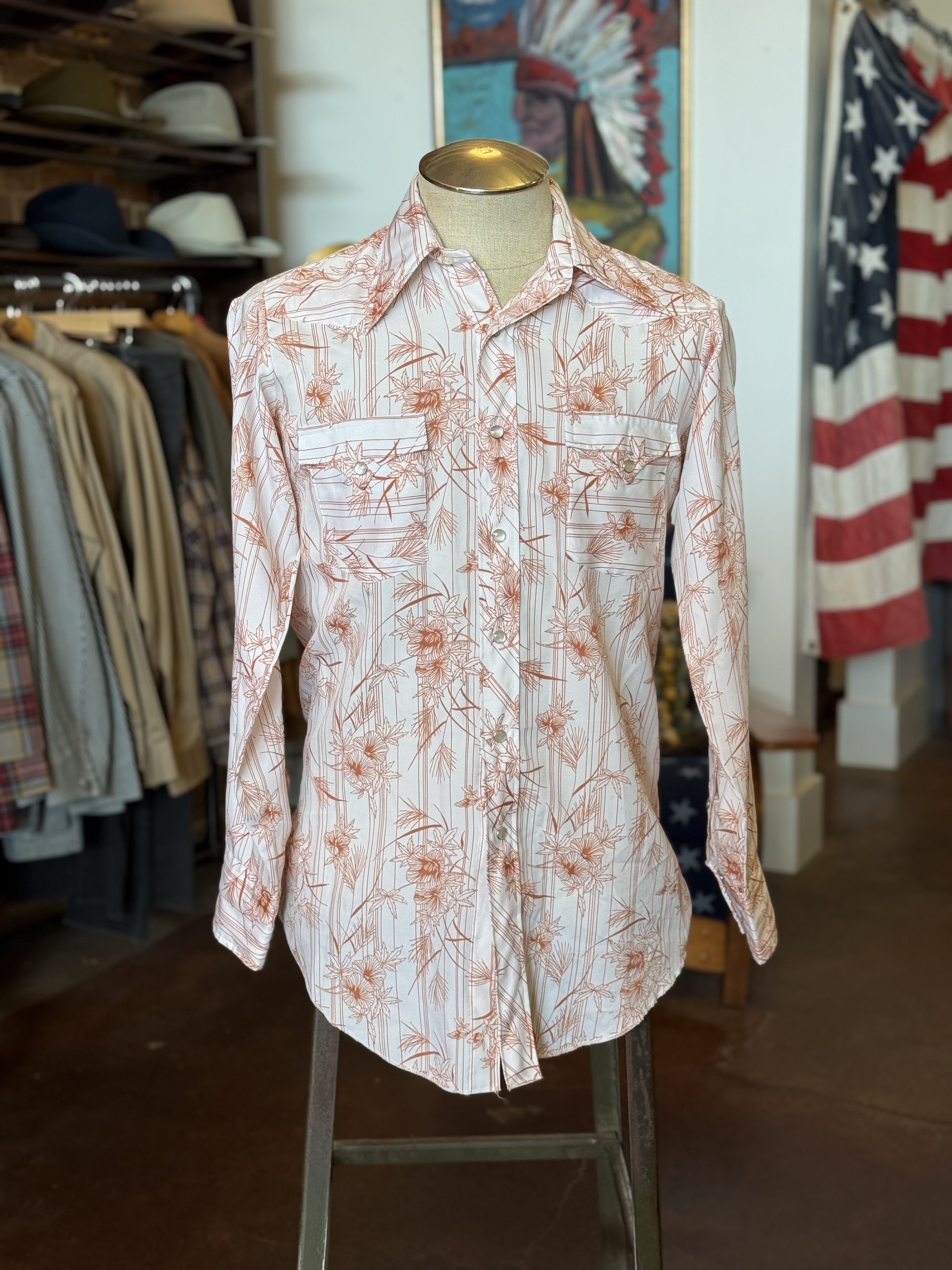 Vintage H Bar C Orange Floral Western Shirt