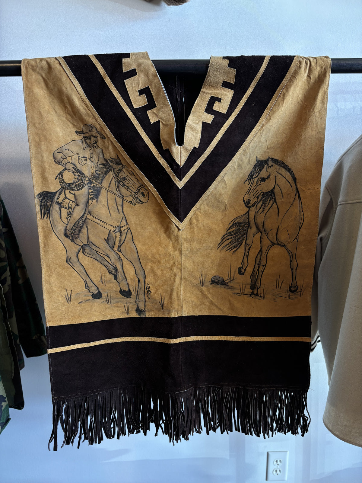 Vintage Suede Pyrography Poncho No. 1