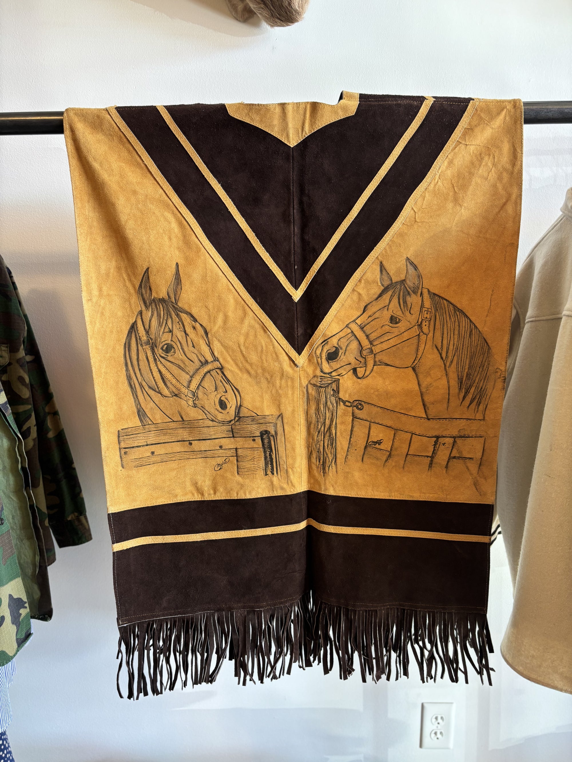 Vintage Suede Pyrography Poncho No. 1