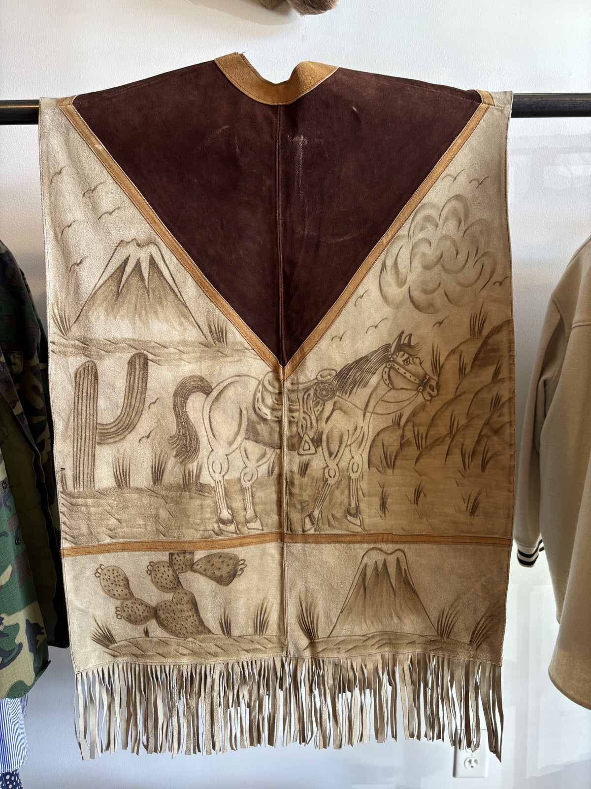 Vintage Suede Pyrography Poncho No. 2