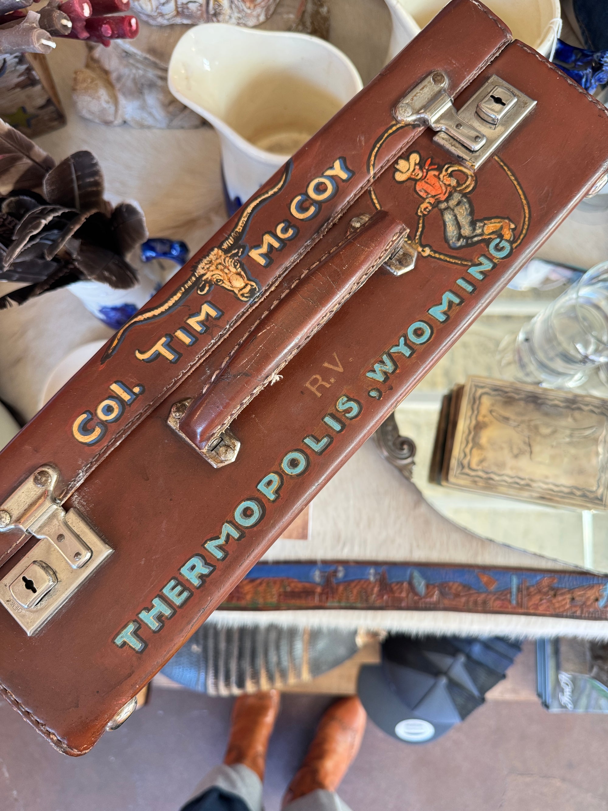 Hand Painted Col. Tim Leather Luggage Piece