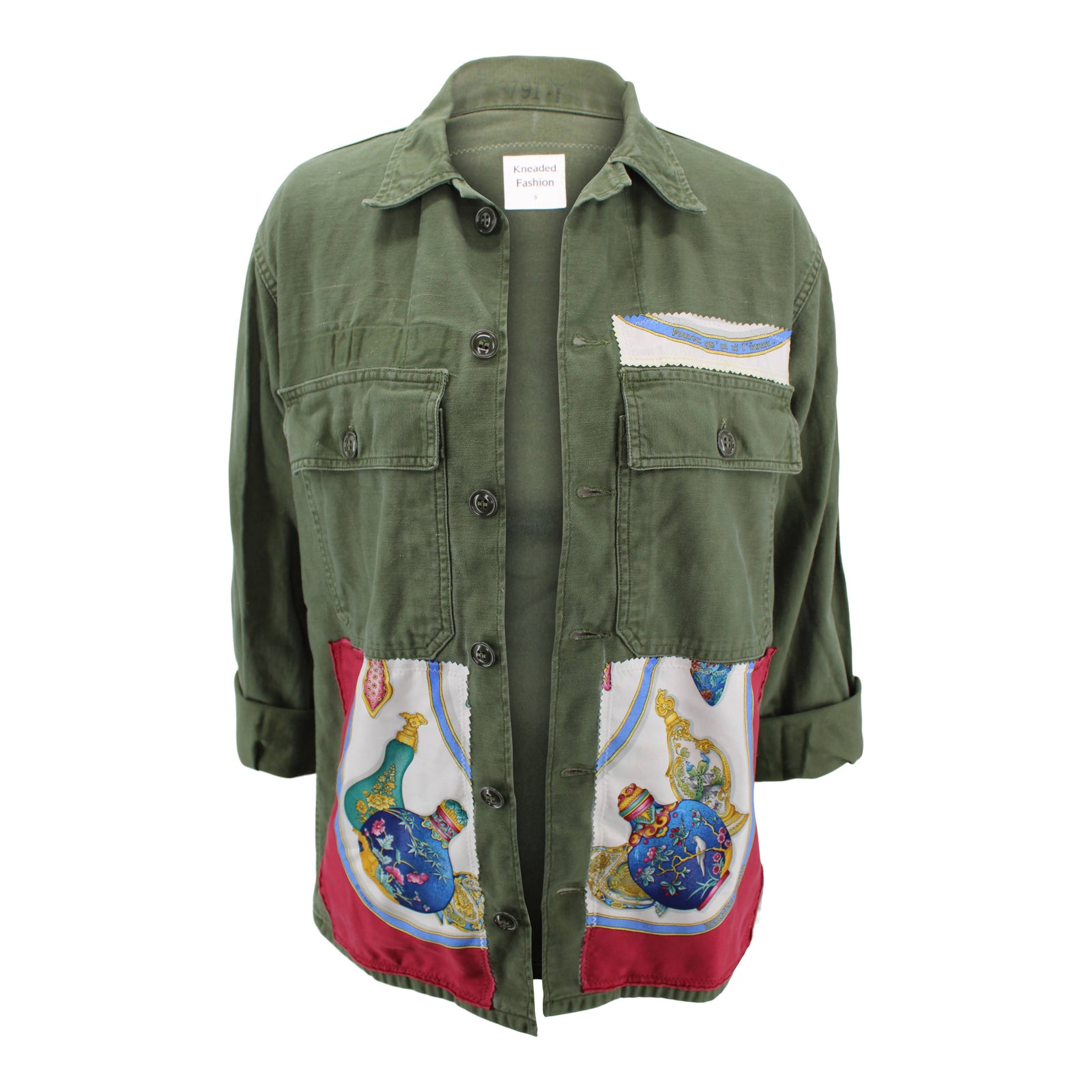 Vintage Military Jacket Reclaimed with Silk Scarf KF1031