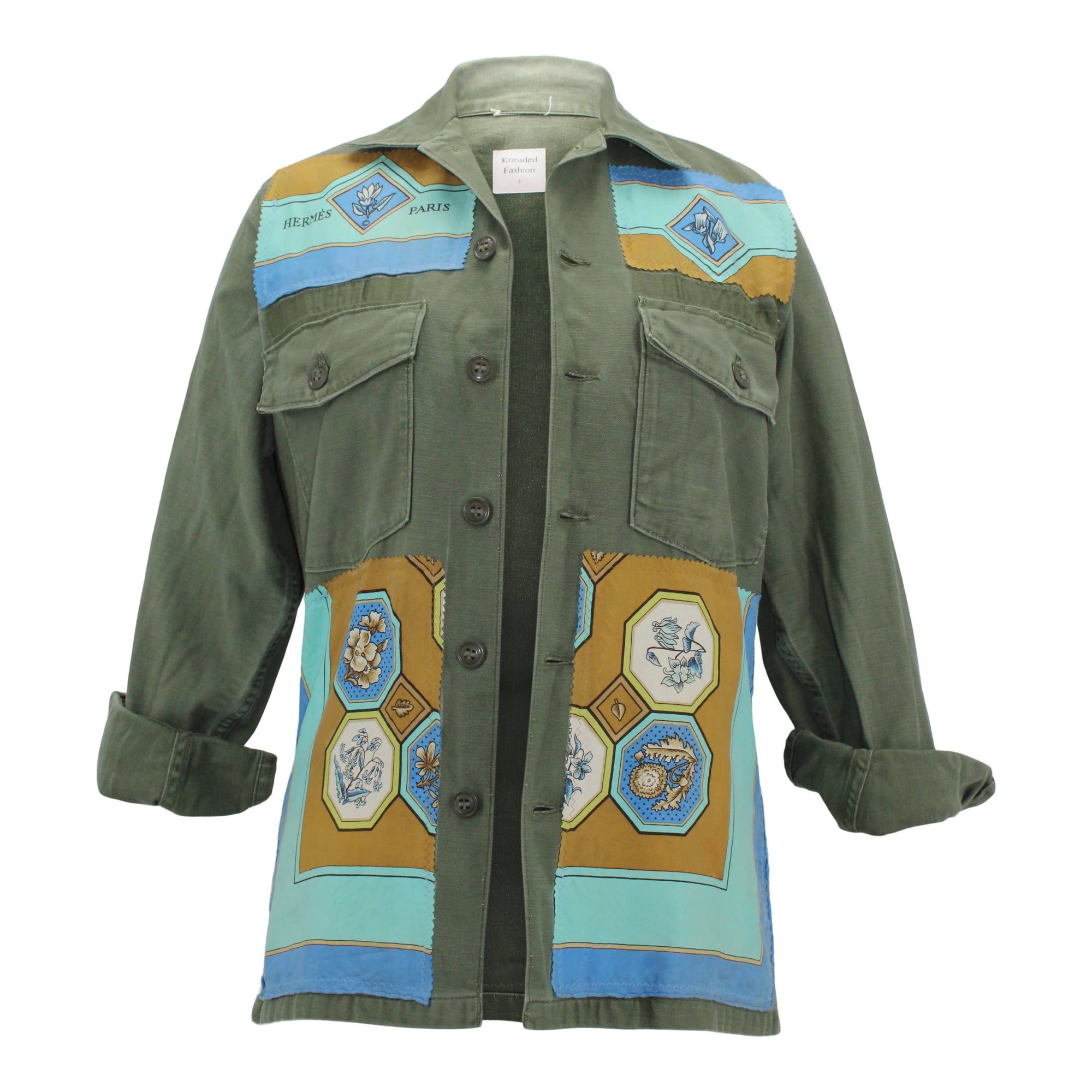 Vintage Military Jacket Reclaimed with Silk Scarf KF1948