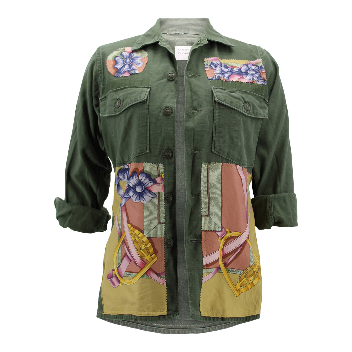 Vintage Military Jacket Reclaimed with Silk Scarf Stars KF1962